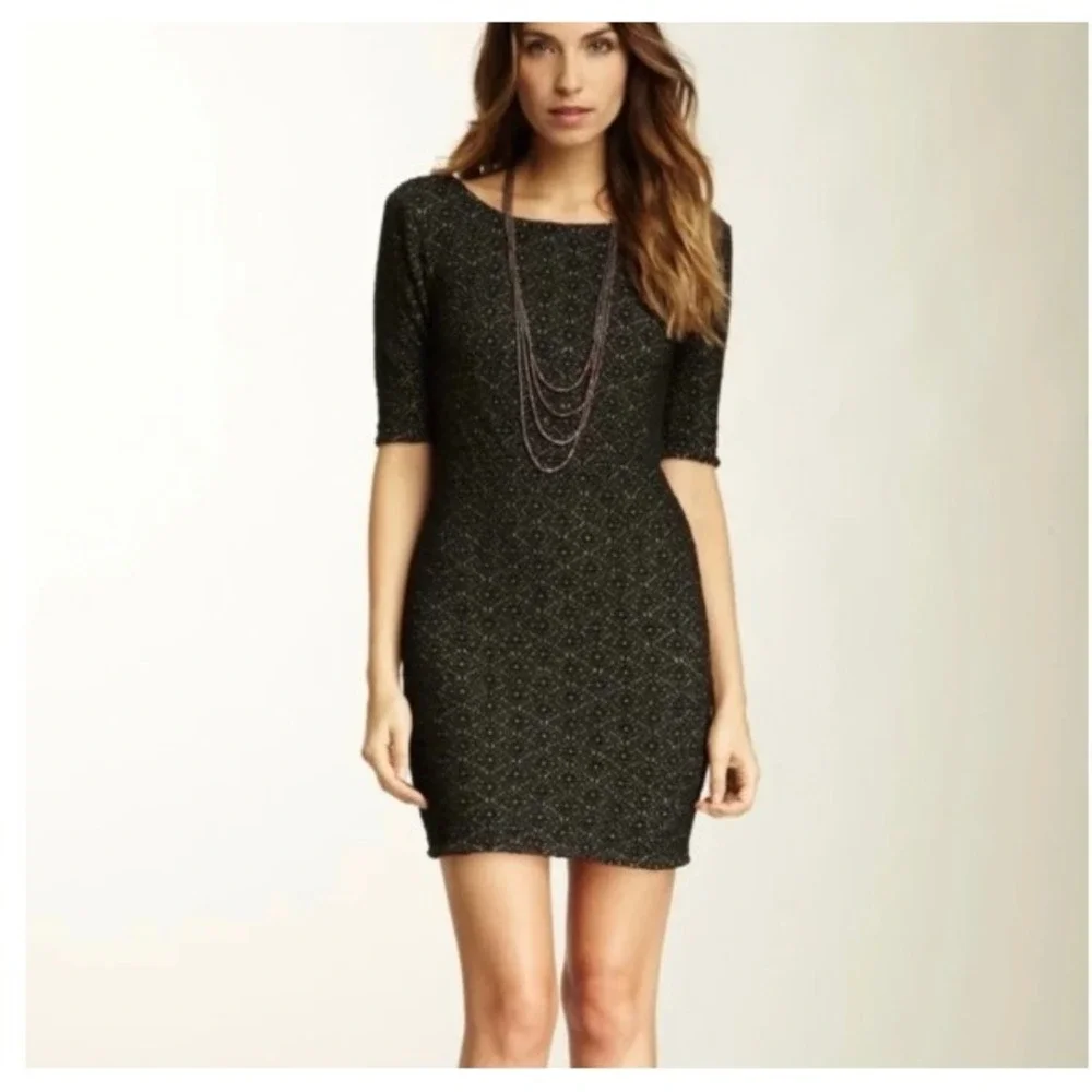 Free People Lady Pucker scoop back bodycon dress black mini stretch fitted med